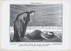 La Princesse. –Voyons, être féroce, finis-en..., from Croquis Dramatiques, published in Le Charivari, January 26, 1857 by Aaron Martinet|Honoré Daumier|Destouches