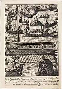 La serenissima Dogaressa dal suo palazzo...Bucintoro from Habiti d'huomeni et donne Venetiane by Giacomo Franco