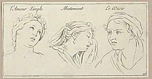 l'Amour simple, Abattement, Le Desir (from "Caractères des passions, gravés sur les desseins de l'illustre Monsieur le Brun") by Sébastien Le Clerc, le Jeune|Charles Le Brun