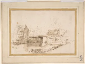 Landscape with a Draughtsman Seated by a River, a Bridge and a Cottage Behind