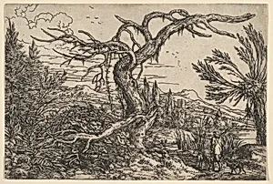 Landscape with a hunter and his dogs by Jonas Umbach