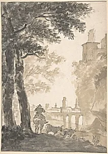 Landscape with a Mounted Herdsman and Cows, a City in the Background by Jan Both