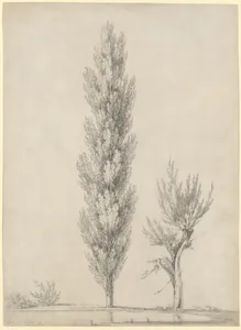 Landscape with a Poplar and a Willow Tree at the Edge of a Pond