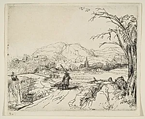Landscape with a shepherd and a dog by Rembrandt (Rembrandt van Rijn)