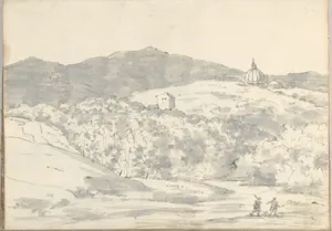 Landscape with a Towered Building and Domed Church (Smaller Italian Sketchbook, leaf 32 recto)