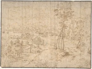 Landscape with a Town by the Seashore and Mountains in the Distance