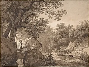 Landscape with a Young Girl at a Waterfall