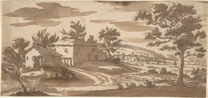 Landscape with Buildings and a Town in the Distance (recto); Study of a Building (verso)