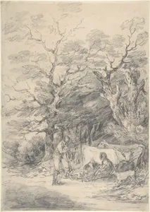 Landscape with cattle and figures; sketch for the Rustic Courtship