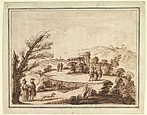 Landscape with Figures and Fortifications by Guercino (Giovanni Francesco Barbieri)
