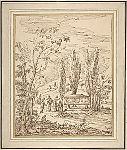 Landscape with Figures near a Tomb by Gian Antonio Burrini