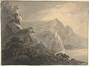 Landscape with Hill, Lake and Figures