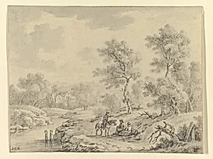 Landscape with Horseman Talking to Seated Figures by Johann Christoph Dietzsch