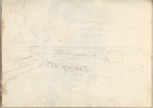 Landscape with River, Arched Bridge and Distant Mountains (Smaller Italian Sketchbook, leaf 39 recto)