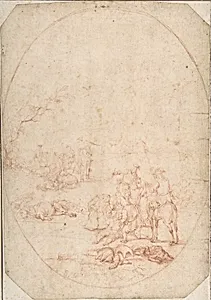 Landscape with Soldiers Helping the Wounded after a Battle by Anonymous, French, 18th century