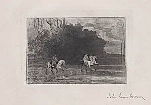 Landscape with three riders