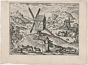 Landscape with Windmills and Christ as Good Shepherd by Aux Quatre Vents|Lucas Gassel
