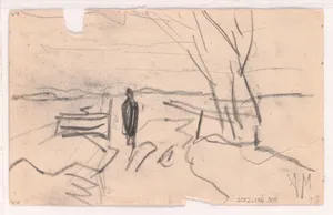 Landscape with Women Working in a Field; verso: Sketch of Landscape with Person on a Path