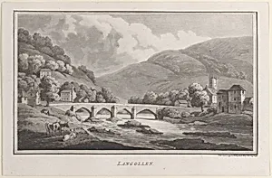 Langollen, from "Remarks on a Tour to North and South Wales, in the year 1797" by Henry Wigstead|John Hill|Thomas Rowlandson|W. Wigstead
