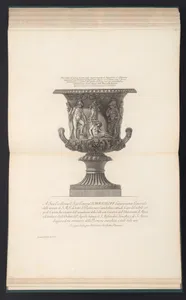 Large marble vase decorated with a relief of the sacrifice of Iphigenia, from "Vasi, candelabri, cippi, sarcofagi, tripodi, lucerne, ed ornamenti antichi disegnati ed incisi dal Cav. Gio. Batt. Piranesi, Vol. II" (Vases, candelabra, grave stones, sarcophagi, tripods, lamps, and ornaments designed and etched by Cavalieri Giovanni Battista Piranesi)