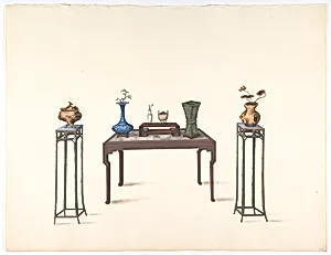 Large Table and Two Small Higher Ones with Vases