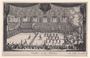Le Combat (The Combat), from Le Combat a la Barrière in the Palace at Nancy by Henri Humbert, printed by Sebastien Phillipe