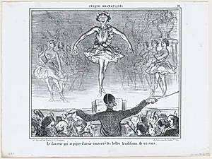 Le danseur qui se pique d'avoir conservé..., from Croquis Dramatiques, published in Le Charivari, January 23, 1857 by Aaron Martinet|Honoré Daumier|Destouches