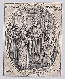 Le Mariage de la Ste. Vierge (The Marriage of the Virgin), January 22nd, from "Les Images De Tous Les Saincts et Saintes de L'Année" (Images of All of the Saints and Feast Days of the Year) by Jacques Callot|Israël Henriet