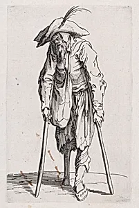 Le Mendiant a la Jambe de Bois (The Beggar with the Wooden Leg), from "Les Gueux suite appelée aussi Les Mendiants, Les Baroni, ou Les Barons" (The Beggars, also called the Barons) by Jacques Callot