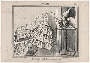 Le nouvel étendard des blanchisseuses, from Actualités, published in Le Charivari, August 26, 1857 by Aaron Martinet|Honoré Daumier|Destouches