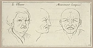Le Pleurer and mouvement composé (from Caractères des passions, gravés sur les desseins de l'illustre Monsieur le Brun) by Sébastien Le Clerc, le Jeune|Charles Le Brun