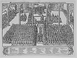 Le vray pourtraict de l'assemblee des Estats tenuz en la ville de Bloys au moys de Decembre, l'an mil cinq cens soixante & seize by Robert Le Mangnier|Anonymous, French, 16th century