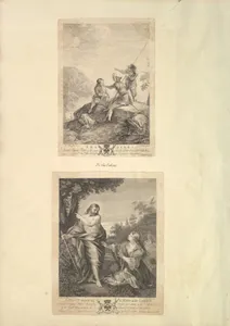 Leaf from Aedes Walpolianae mounted with two prints: (a): Three Soldiers; (b): Christ Appearing to Mary in the Garden