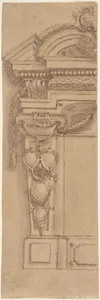 Left Half Design for Wall Monument with Escutcheon Motif
