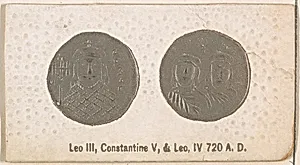 Leo III, Constantine V, and Leo IV, 720 A.D., from the Ancient Coins series (N180) issued by Wm. S. Kimball & Co. by William S. Kimball & Company