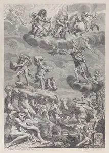 Leopold I of Austria as Jupiter with his wife enthroned in the clouds, looking down on the struggling giants below
