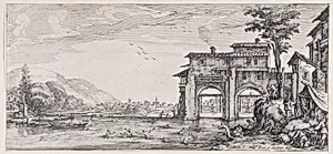 Les Baigneurs (The Bathers), from Paysages Gravés pour Jean de Médicis appelées aussi Paysages Dessinés a Florence, Vues de Florence, Paysages d'Italie, et Paysages Définitifs (Landscapes Engraved for Giovanni de'Medici, Landscapes Designed in Florence, Views of Florence, Landscapes of Italy, and Definitive Landscapes) by Israël Henriet|Jacques Callot|Don Giovanni de' Medici