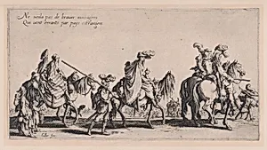 Les Bohémiens en Marche, pièce aussi appelée L'Avant-Garde (The Gypsies Travelling, piece also called The Advance Gard), from Le Bohémiens, série appelée aussi Les Égyptiens, La Marche des Bohémiens, La Vie Errante des Bohémiens, Les Marches Égyptiennes (The Gypsies, series also called The Egyptians, The Gypsy Troops, The Wandering Lives of Gypsies, The Egyptian Troops) by Jacques Callot