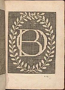 Les Secondes Oeuvres, et Subtiles Inventions De Lingerie du Seigneur Federic de Vinciolo Venitien, page 7 (recto) by Federico de Vinciolo|Jean Le Clerc|Catherine de Bourbon