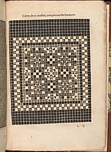 Les Secondes Oeuvres, et Subtiles Inventions De Lingerie du Seigneur Federic de Vinciolo Venitien, page 42 (recto) by Federico de Vinciolo|Jean Le Clerc|Catherine de Bourbon