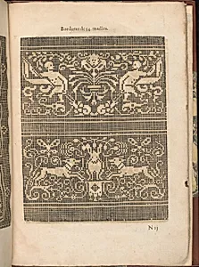 Les Secondes Oeuvres, et Subtiles Inventions De Lingerie du Seigneur Federic de Vinciolo Venitien, page 50 (recto) by Federico de Vinciolo|Jean Le Clerc|Catherine de Bourbon