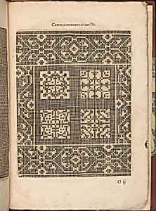 Les Secondes Oeuvres, et Subtiles Inventions De Lingerie du Seigneur Federic de Vinciolo Venitien, page 54 (recto) by Federico de Vinciolo|Jean Le Clerc|Catherine de Bourbon