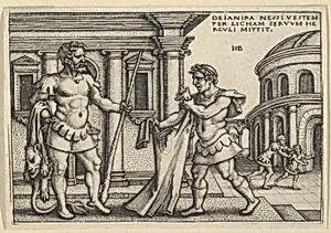 Lichas Bringing the Garment of Nessus to Hercules, from "The Labors of Hercules" by Sebald Beham