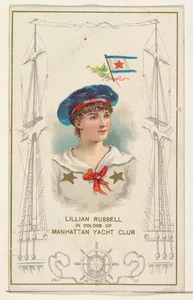 Lillian Russell in Colors of Manhattan Yacht Club, from the Yacht Colors of the World series (N140) issued by Duke Sons & Co. to promote Honest Long Cut Tobacco