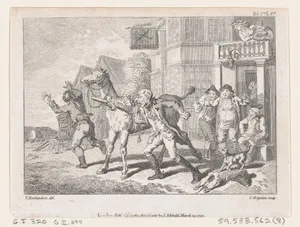 Lismahago Outside The Inn at Durham, an illustration from Tobias Smollett's "The Expedition of Humphry Clinker" (London, 1793), Vol. 1