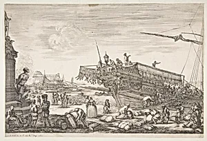 Loading a galley, from "Views of the port of Livorno" (Vues du port de Livourne) by Stefano della Bella