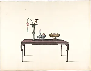 Long Dark Table with Decorative Objects