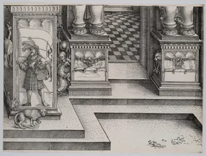Lower Portion of the Entryway to the Right Portal (Die Porten des Adels); and the Outer Right Sockel of the Central Portal, from the Arch of Honor, proof, dated 1515, printed 1517-18