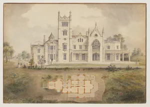Lyndhurst for George Merritt, Tarrytown, New York (west [rear] elevation and plan)