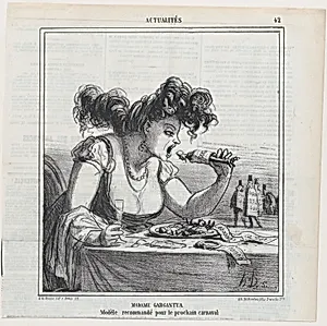 Madame Gargantua: A model, recommended for the next carnival, from 'News of the day,' published in Le Charivari, March 2, 1866 by Destouches|Arnaud de Vresse|Honoré Daumier